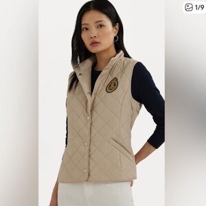 Ralph Lauren Women's Quilted Beige Vest with Crest Patch XL NWT